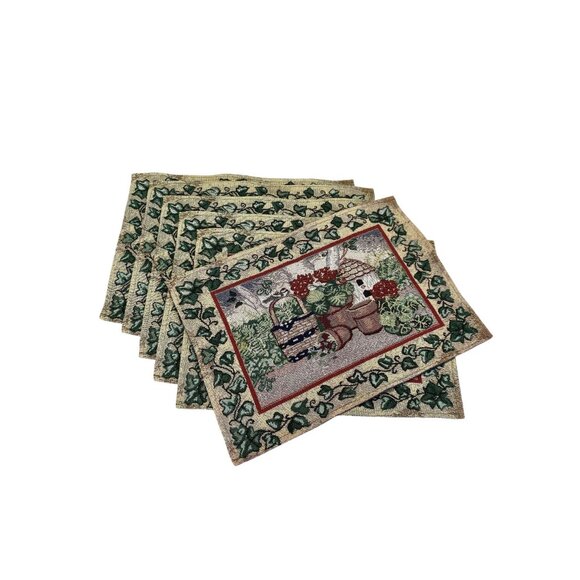 Set Of 6 Tapestry Placemats With Floral Ivy Baskets & Garden Design - Picture 3 of 6